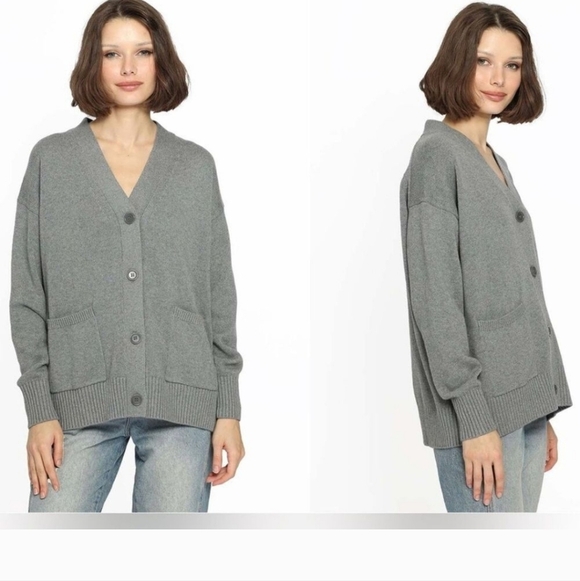 Minnie Rose Cashmere Blend Oversized Button Down V-neck Cardigan One Size - Picture 3 of 8